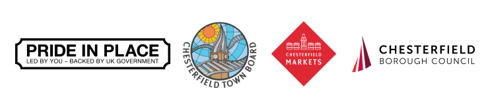 Pride in Place, Chesterfield Town Board, Chesterfield Markets and Chesterfield Borough Council logos positioned left to right in a row