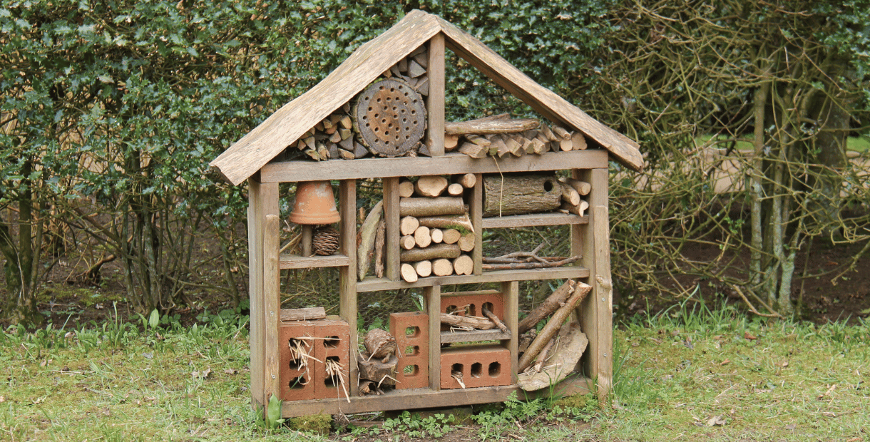 Image shows a large bug hotel