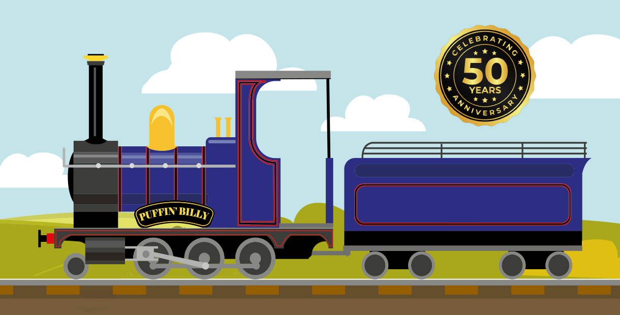 Graphic drawing of Puffin Billy train
