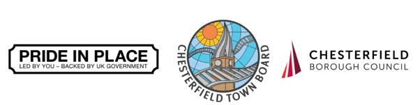 Pride in Place, Chesterfield Town Board and Chesterfield Borough Council logos