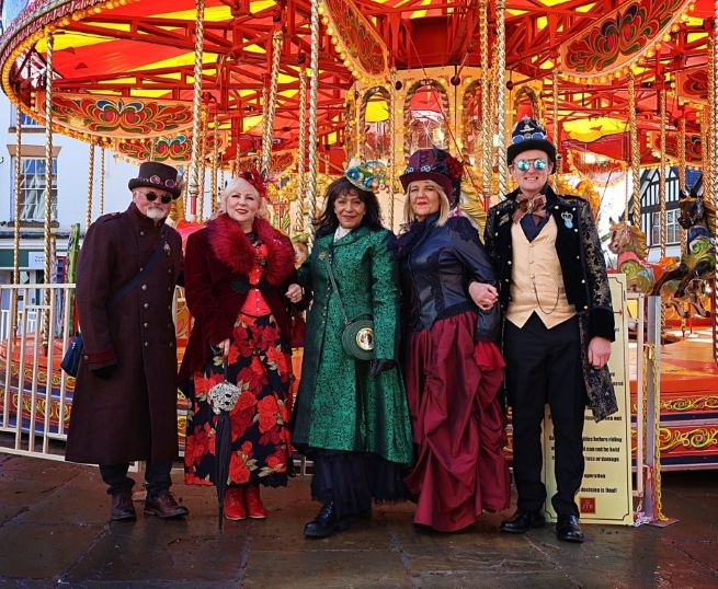 Newark Steampunk Society with a classic Galloper 