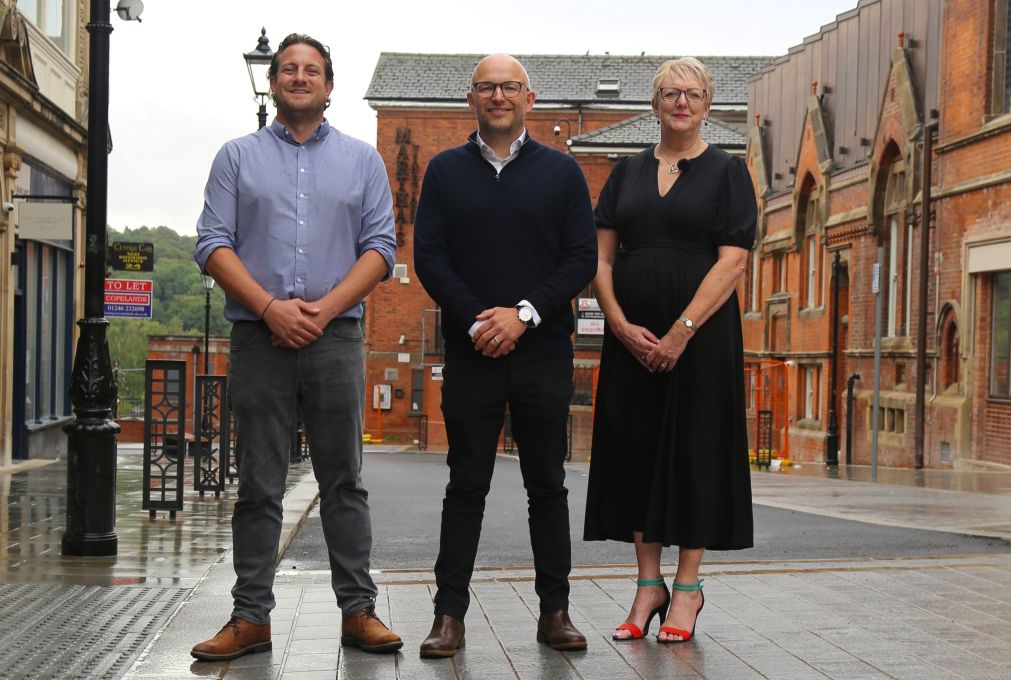 Tom Taylor and Liam Hawkins from Maylim with Cllr Kate Sarvent on Corporation Street