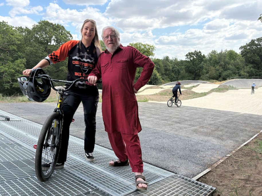 Cllr Martin Stone and Libby Hawkins at the BMX track