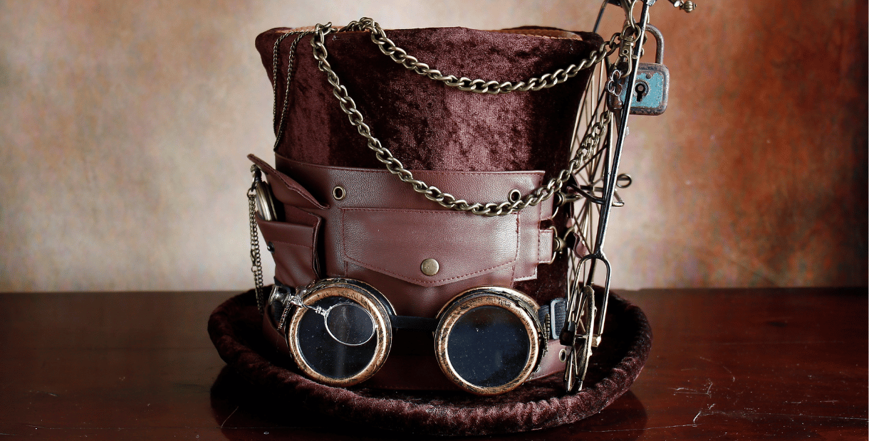 A steampunk style top hat with goggles 